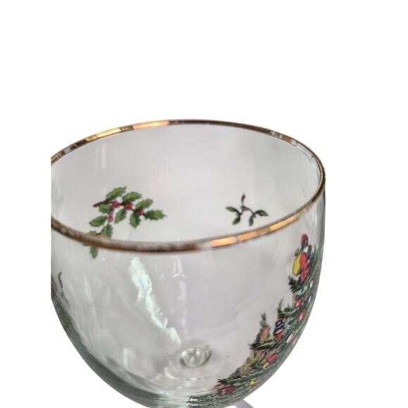 Vintage Spode Christmas Stemware Wine Water Glasses Holiday Set of 8 Holly Tree - Picture 7 of 10